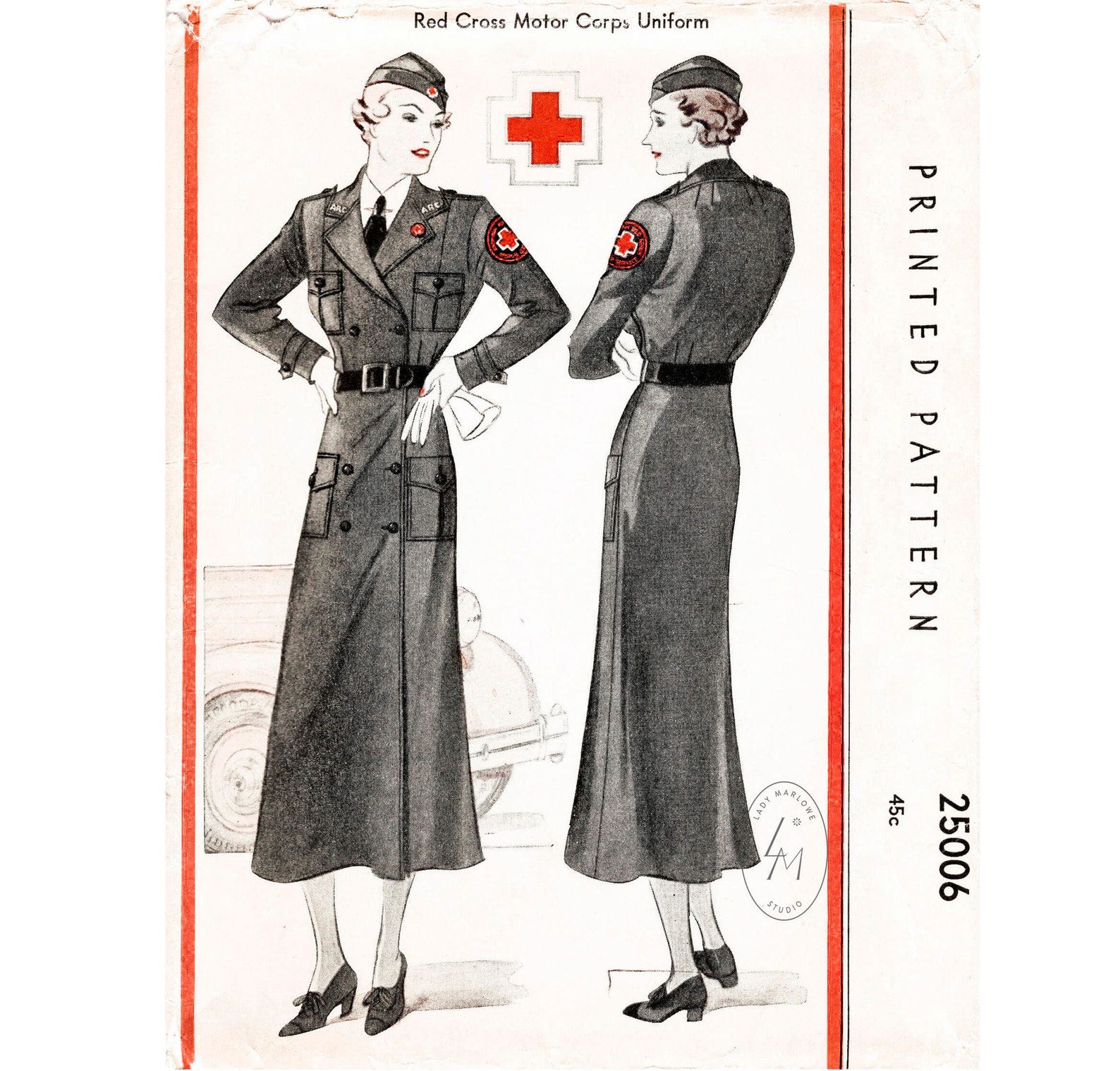 Red Cross Robe 1930s Red Cross Uniform Repro Vintage Women's Sewing Pattern / Cap ...