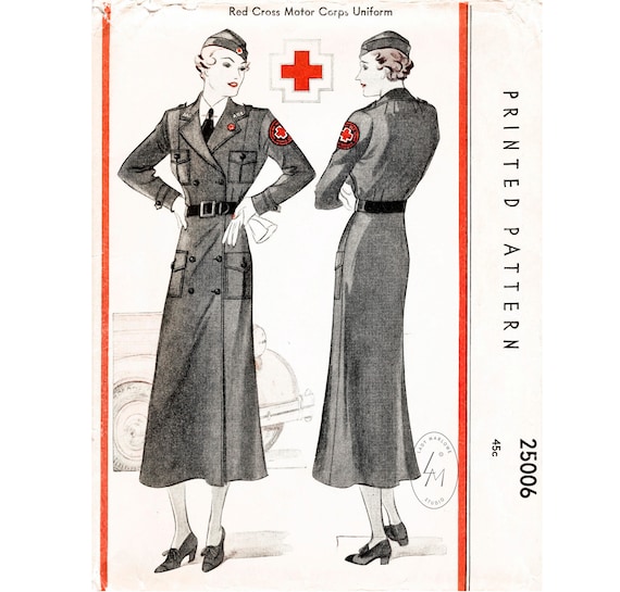 1930年代の赤十字制服の復刻版ヴィンテージ婦人用裁縫パターン