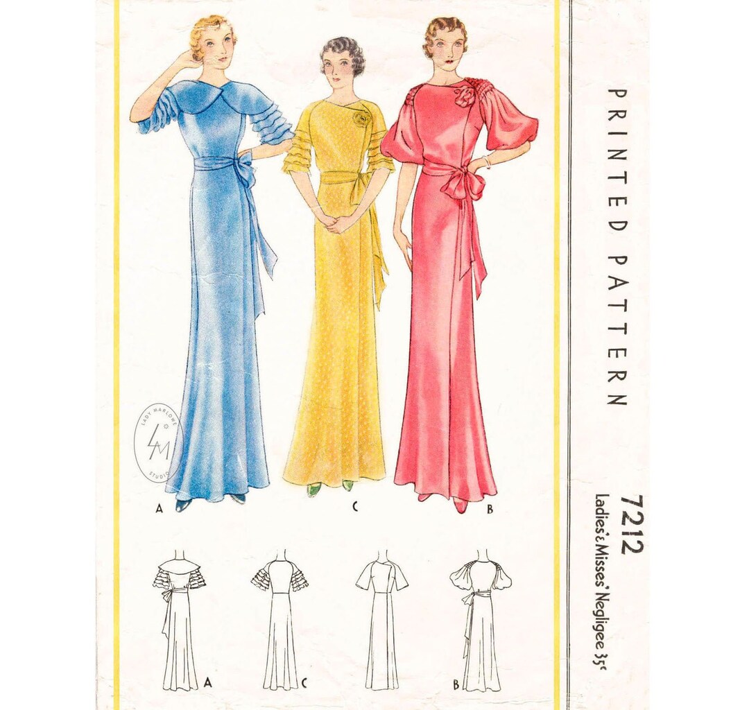 1930s 30s Vintage Evening Gown Sewing Pattern Repro / Flower Corsage ...