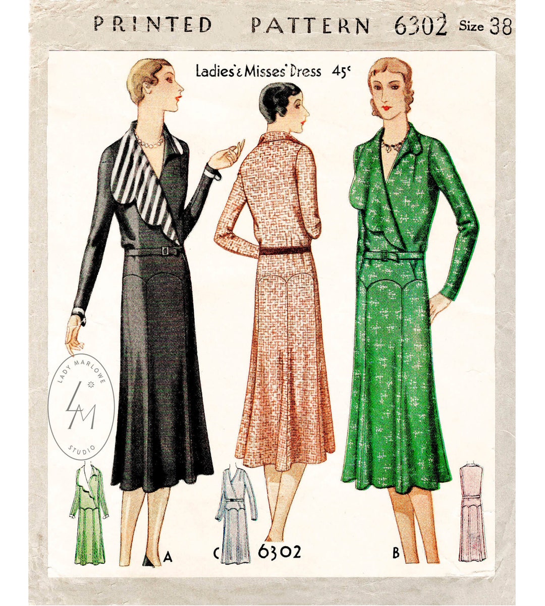 Vintage Sewing Pattern 1930s 30s Historic Dress Reproduction ...
