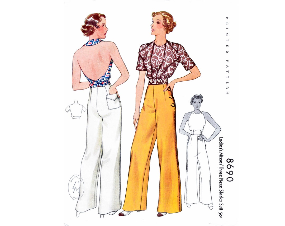 1930s Vintage Women's Sewing Pattern Repro / Sailor Slacks Pants