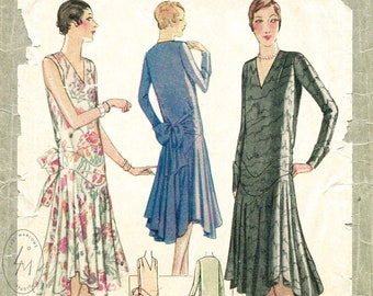 vintage sewing pattern 1920s 1930s  flapper day or evening dress bias cut drop waist PICK YOUR SIZE bust 32 34 36 38 40 reproduction