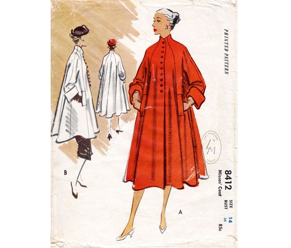 Vintage Sewing Pattern 1950s 50s Swing Coat Jacket Short or - Etsy