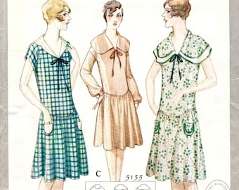 vintage sewing pattern 1920s 20s dress reproduction // 3 styles // flapper dress // drop waist // bust 36