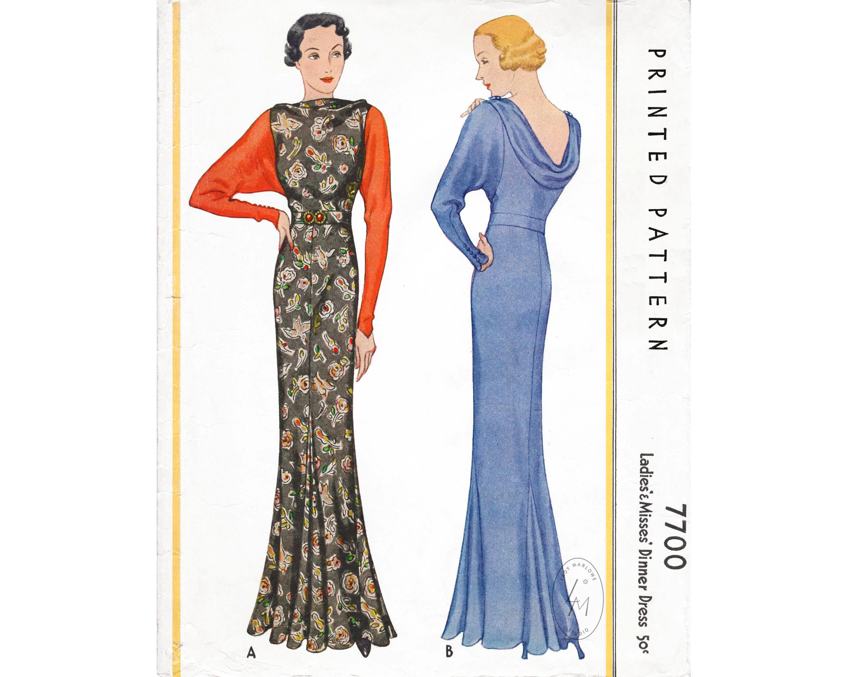 1930's bias top cut gowns
