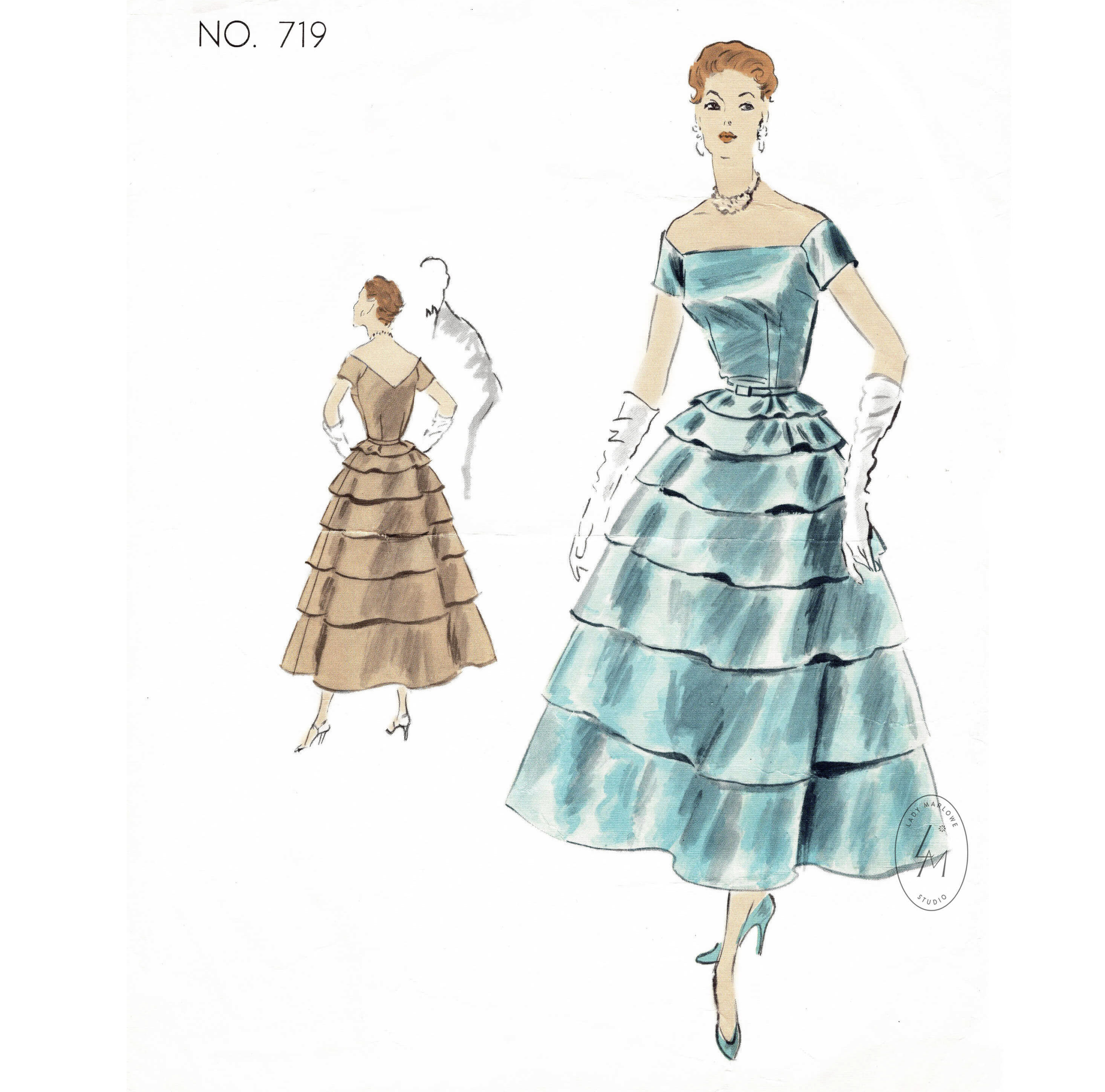 Vintage Sewing Pattern 1950s 50s Eveing Dress Ball Gown / Tiered Skirt ...