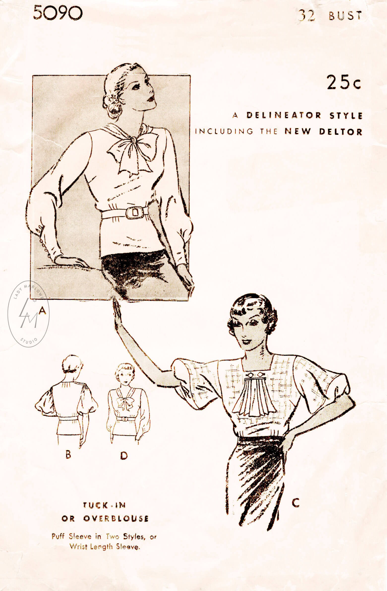 1930s 30s Vintage Blouse Sewing Pattern Reproduction Evening or Day Art ...
