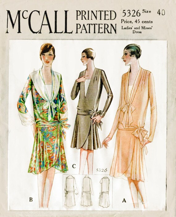 vintage sewing pattern 1920s 20s 1928 flapper day dress tie | Etsy