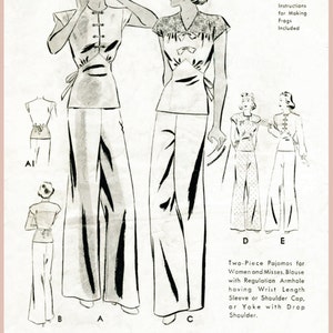 May include: Vintage sewing pattern for two-piece pajamas. The pattern includes instructions for making frogs. The pattern number is 7709 and the size is 16. The bust measurement is 34 inches.