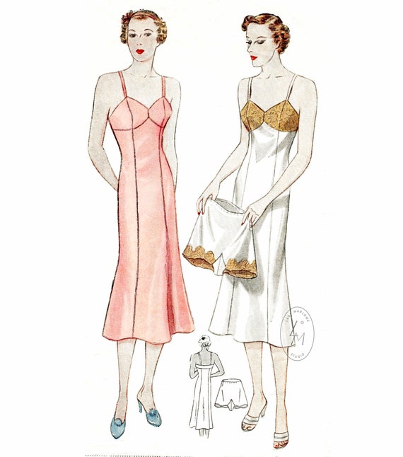 Vintage Lingerie Sewing Pattern / 1930s Slip Dress & Tap Shorts / XS S M L  XL/ Repro Reproduction 