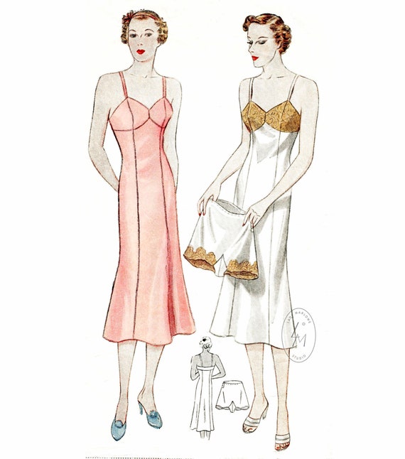 1930s 30s Vintage Slip Dress Sewing Pattern / Bias Cut Gown / Art Deco  Seams / Negligee Lingerie / Bust 32 34 36 38 40 