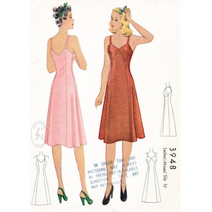 vintage lingerie sewing pattern / 1940s slip dress / PICK YOUR SIZE Bust 32 34 36 38 40 / repro reproduction