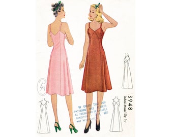 vintage lingerie sewing pattern / 1940s slip dress / PICK YOUR SIZE Bust 32 34 36 38 40 / repro reproduction