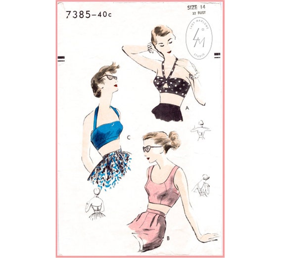 Vintage Sewing Pattern 1950s 50s / Crop Top Bra Bikini Top Halter Bustier  Scoop Neck Blouse / Bust 32 B32 Reproduction -  Norway
