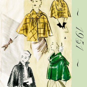 patrón de costura vintage 1950s 50s // Cape Shawl Evening or Day // Francés e Inglés // ELIGE TU TALLA Busto 32 34 36 38 40 42
