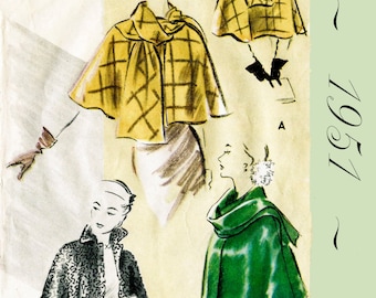 vintage sewing pattern 1950s 50s  // Cape Shawl Evening or Day // French & English // PICK YOUR SIZE Bust 32 34 36 38 40 42