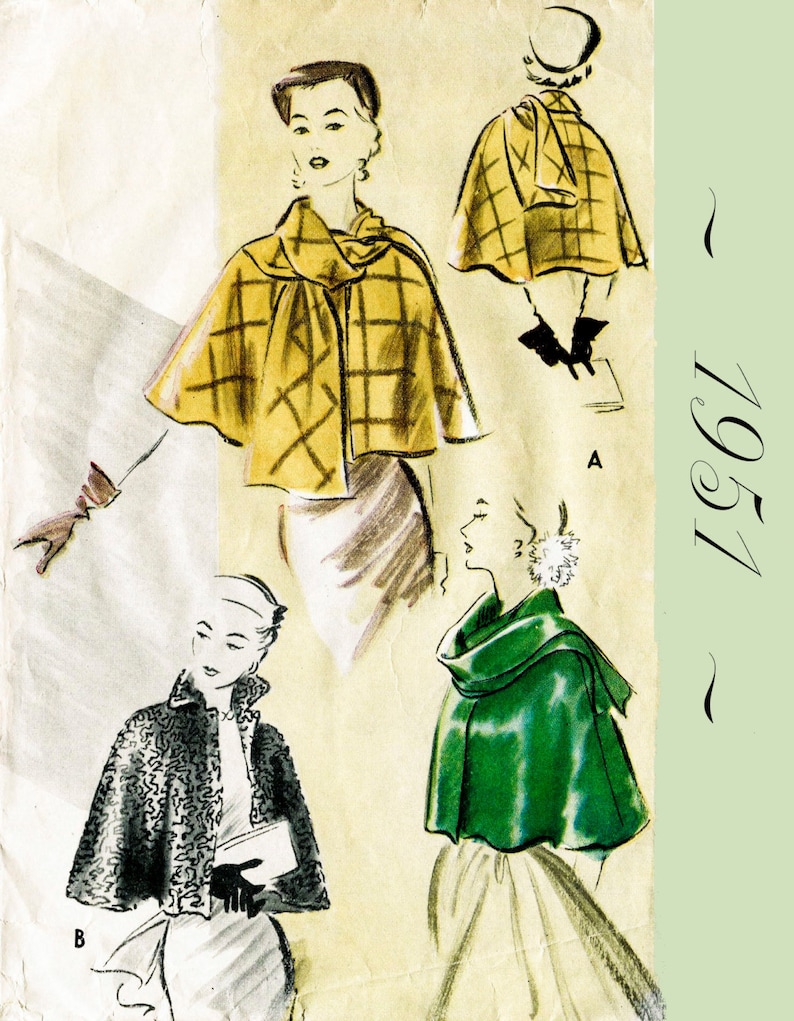 vintage sewing pattern 1950s 50s Cape Shawl Evening or Day French /& English PICK YOUR SIZE Bust 32 34 36 38 40 42