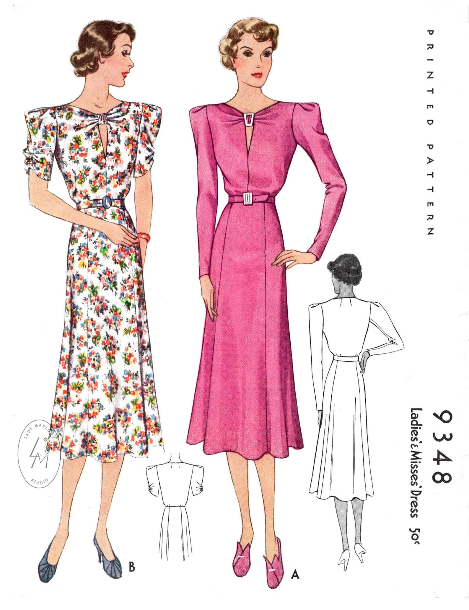Vintage Sewing Pattern 1930s 30s Dress Pattern // // 2 Styles // Art ...