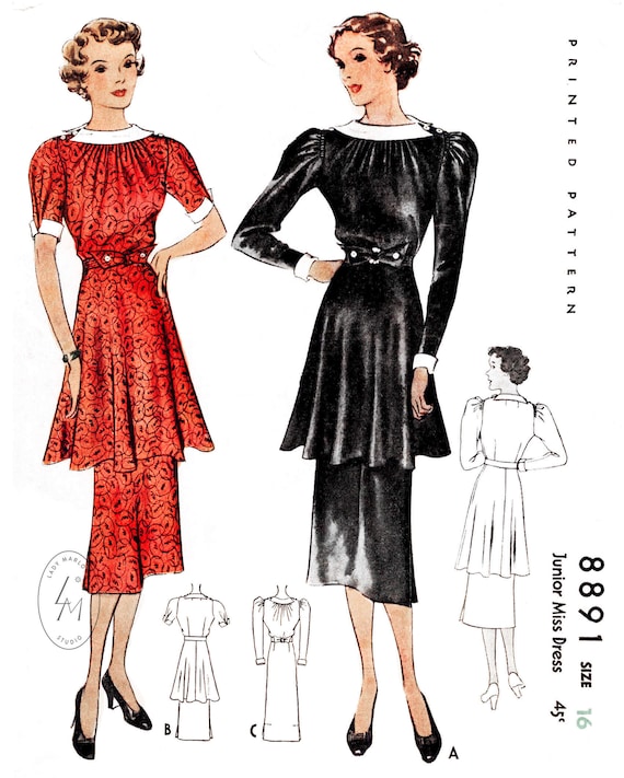 Vintage sewing pattern 1930s 30s dress pattern // reproduction | Etsy