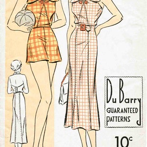 30s 1930s vintage women's sewing pattern  // halter playsuit // shorts // beach romper // sun dress // bust 32 34 36 38 40