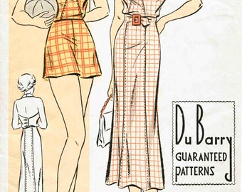 30s 1930s vintage women's sewing pattern  // halter playsuit // shorts // beach romper // sun dress // bust 32 34 36 38 40