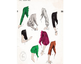 1940 vintage sewing pattern 1940s 40s set of sleeve in 8 styles bust 38 - 40 medium large reproduction