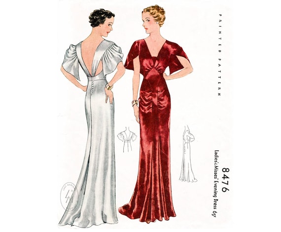 D-A-H Vintage Sewing Pattern 1930s Evening or Wedding Gown in Any Size -  PLUS Size Included - A-1051