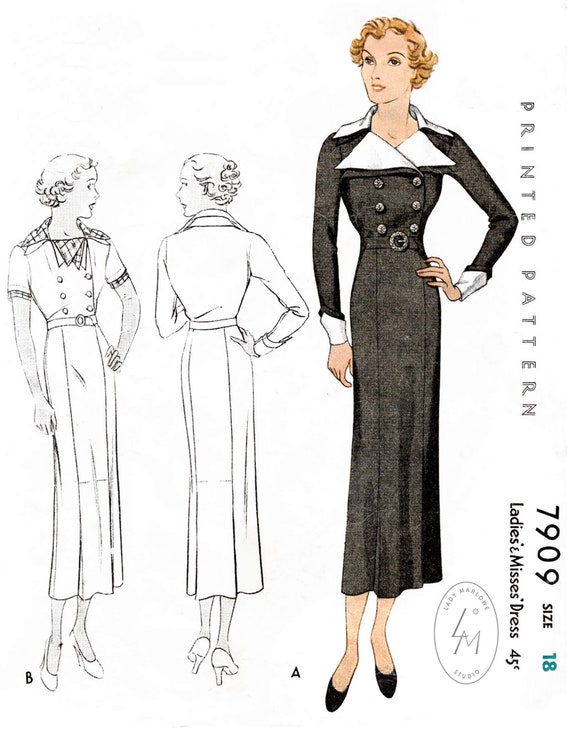 1944 WW2 Vintage Sewing Pattern B36 DRESS (R671) By Du Barry