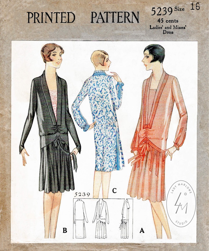 Vintage sewing pattern 1920s 20s drop waist dress reproduction Etsy