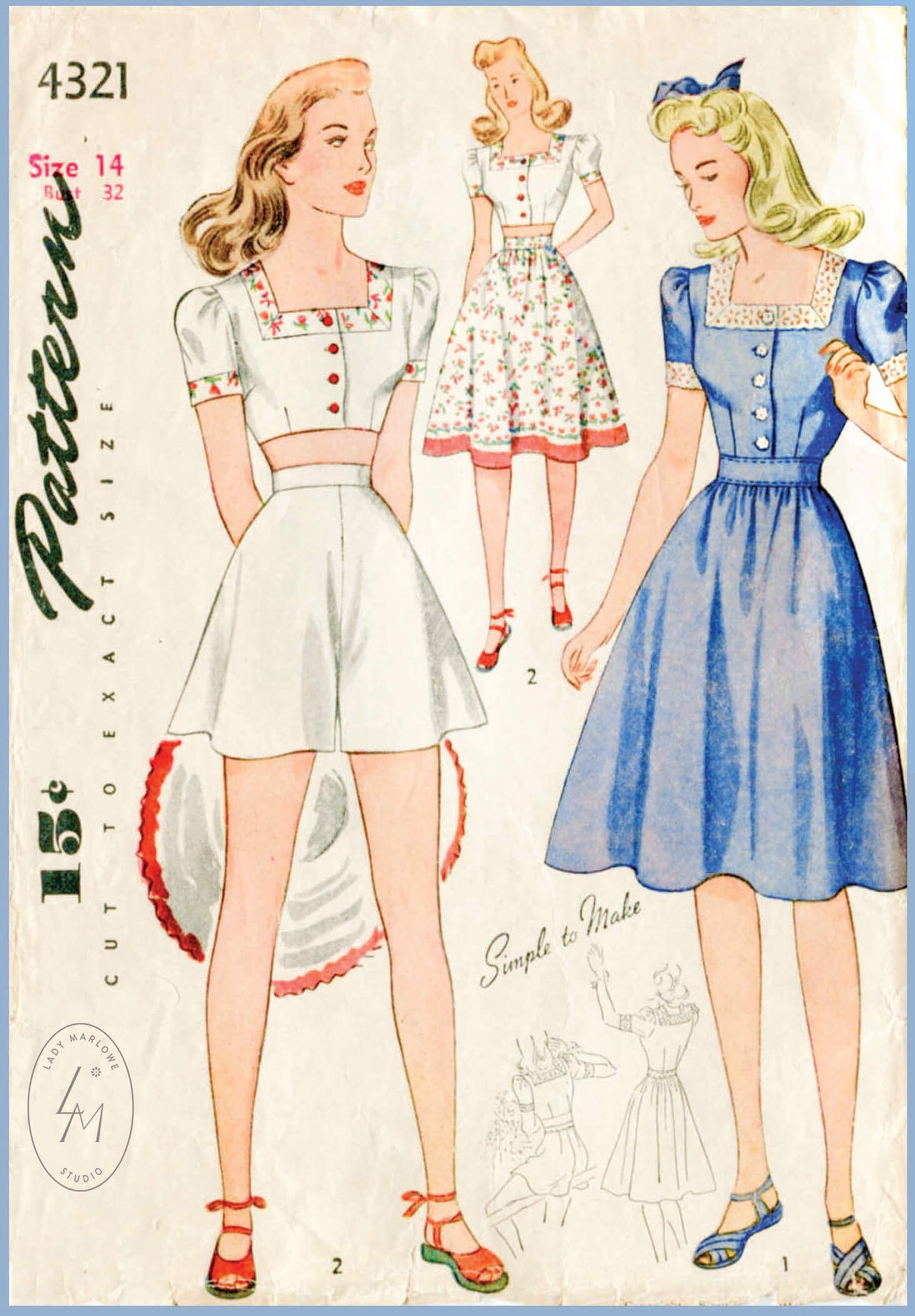 Women's Two Piece Dress, Top & Skirt, Vintage 1940s Sewing Pattern – Vintage  Sewing Pattern Company