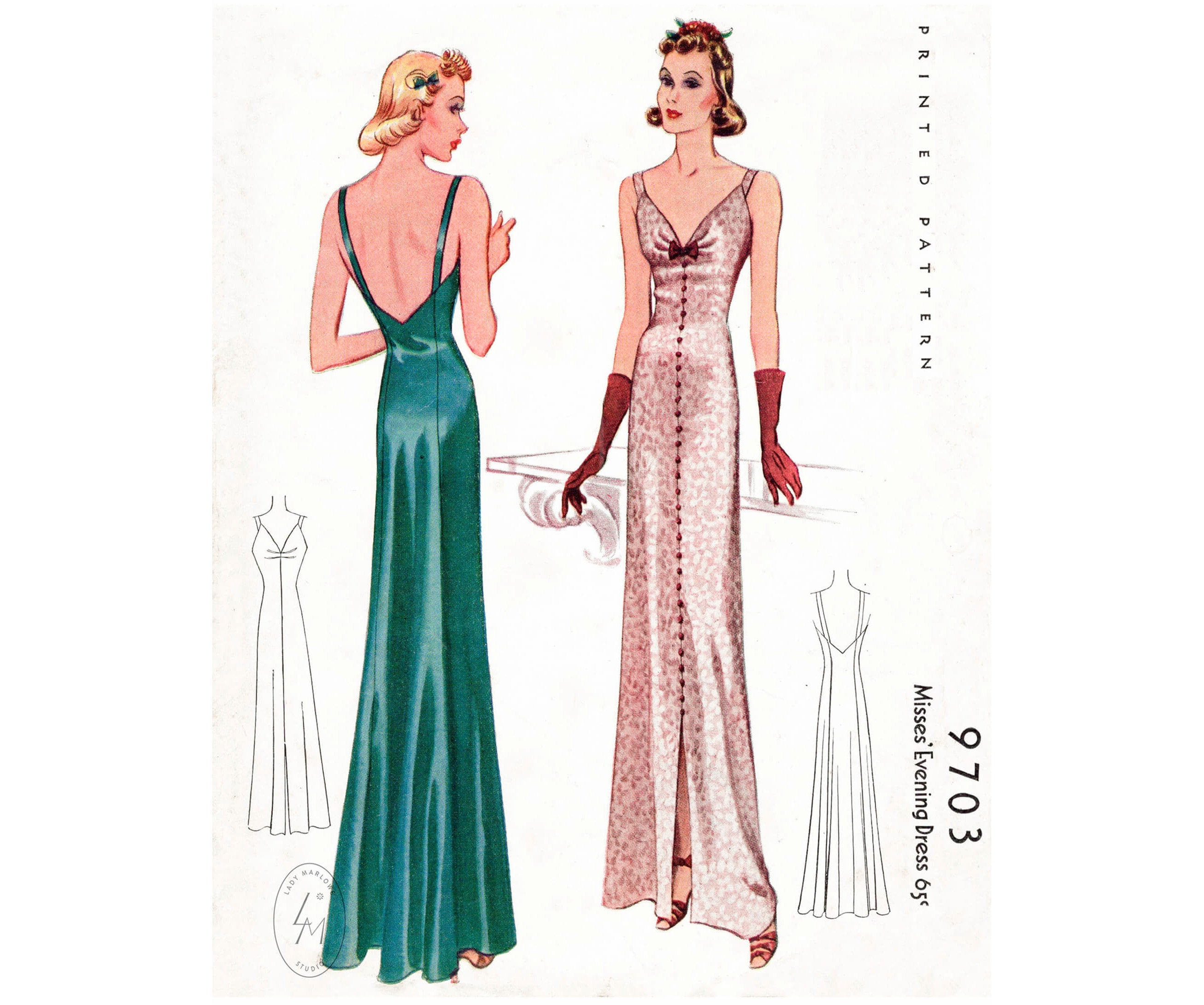 1930s Ladies Evening Gown With Deep Back INSTANT DOWNLOAD