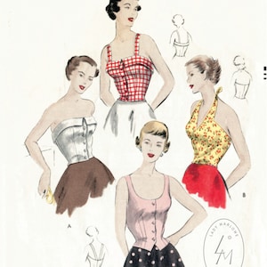vintage sewing pattern 1950s 50s  crop top halter blouse bustier fitted PICK YOUR SIZE Bust 32 34 36 38