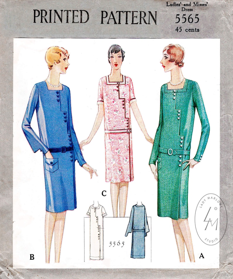 1920s 20s Dress Vintage Sewing Pattern Reproduction / 3 Styles Etsy