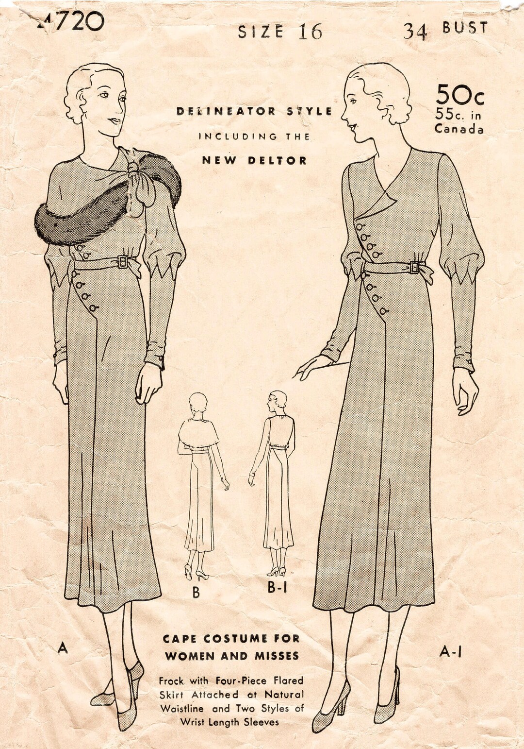 1930s 30s Dress Vintage Sewing Pattern Reproduction / Detachable Fur ...