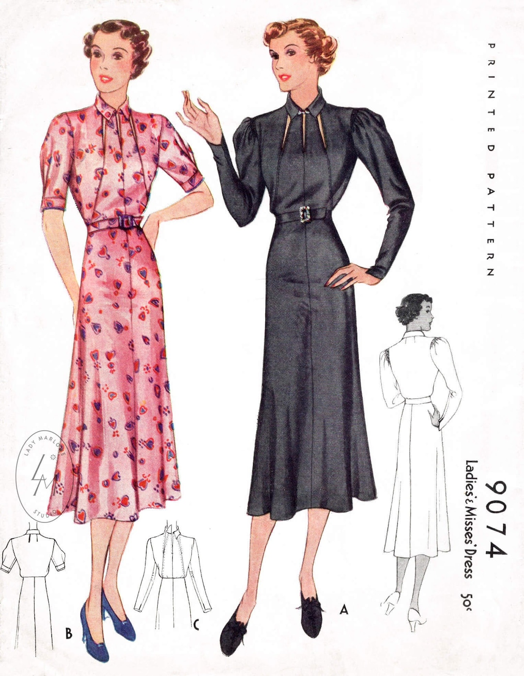 1930s 30s Dress Vintage Sewing Pattern Reproduction / 2 Styles / Vented ...