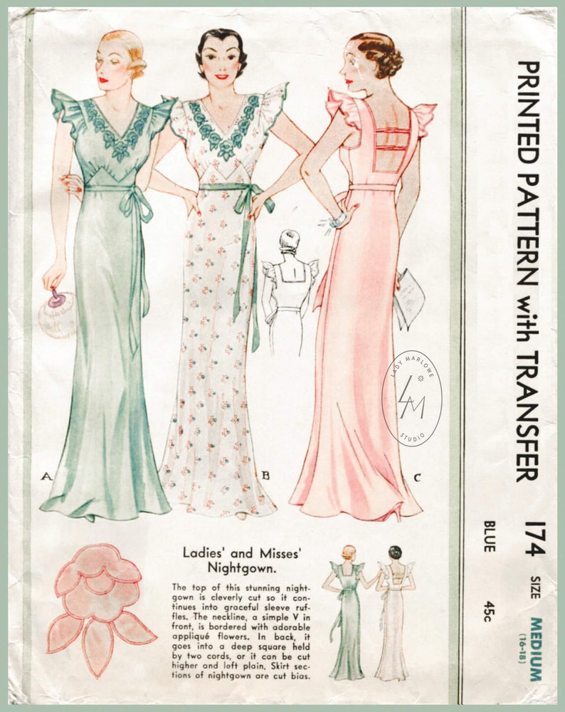 1930s 30s Vintage Frock Sewing Pattern Gown Negligee Ruffle Etsy