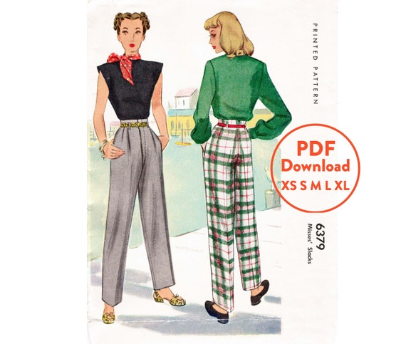 1940s high waisted tailored trousers pants vintage sewing pattern – Lady  Marlowe