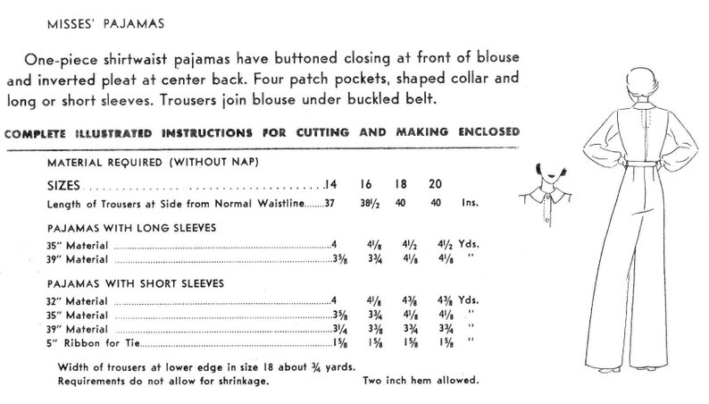 Puede incluir: Un patr&oacute;n de costura para un pijama con mangas largas o cortas. El patr&oacute;n incluye instrucciones para cortar y hacer el pijama. El patr&oacute;n es para las tallas 14, 16, 18 y 20. El patr&oacute;n requiere 35" o 39" de material para mangas largas y 32", 35" o 39" de material para mangas cortas. El patr&oacute;n tambi&eacute;n requiere 5" de cinta para una corbata.