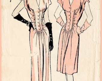 1940 vintage sewing pattern 1940s 40s vintage women's sewing pattern evening cocktail dress  Bust 32