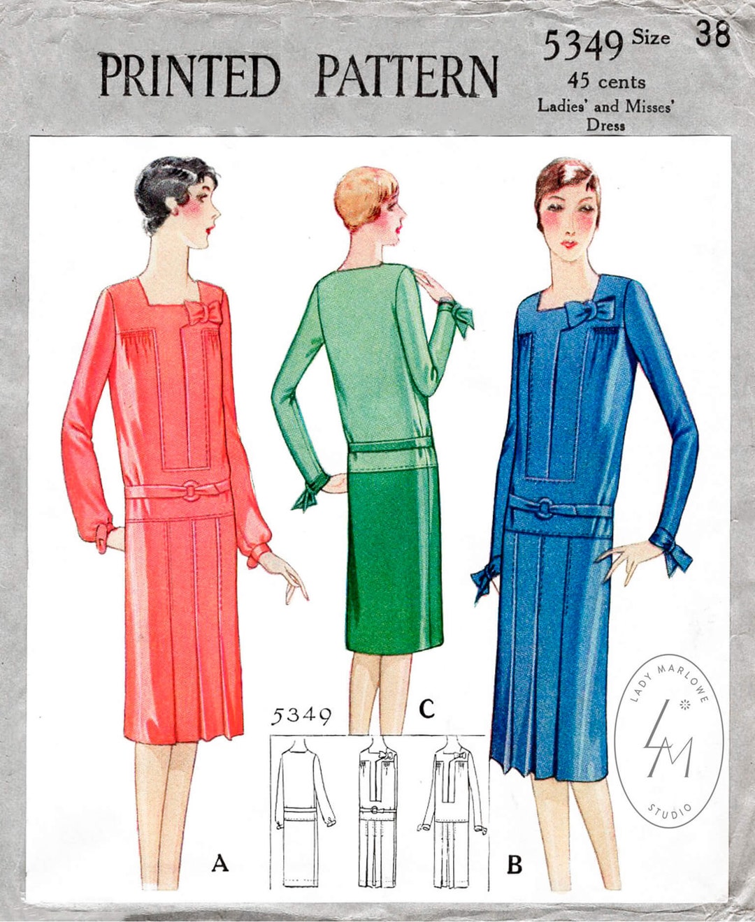 1920s Dress Vintage Sewing Pattern / Art Deco Style / Flapper - Etsy