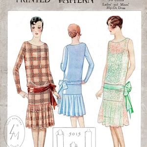 vintage sewing pattern 1920s 20s flapper party dress & camisole slip // reproduction // drop waist // ruffle skirt //  sash bow // bust 38