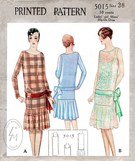 Vintage Sewing Pattern 1920s 20s Flapper Party Dress Camisole Slip Reproduction Drop Waist Ruffle Skirt Sash Bow Bust 38 Etsy Canada