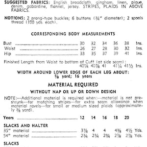 Op de afbeelding: Een naaipatroon voor een haltertop en broek. Het patroon bevat instructies voor het maken van het kledingstuk in verschillende maten en stoffen. Het patroon bevat ook een tabel met de overeenkomstige lichaamsmaten voor verschillende maten.