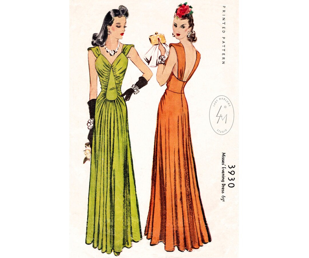 1940 Vintage Sewing Pattern 1940s Evening Gown // Film Noir Style Dress // // Bust 30 32 34 36 38 - Etsy 1940 Vintage Sewing Pattern 1940s Evening Gown // Film Noir Style Dress // // Bust 30 32 34 36 38 - Etsy