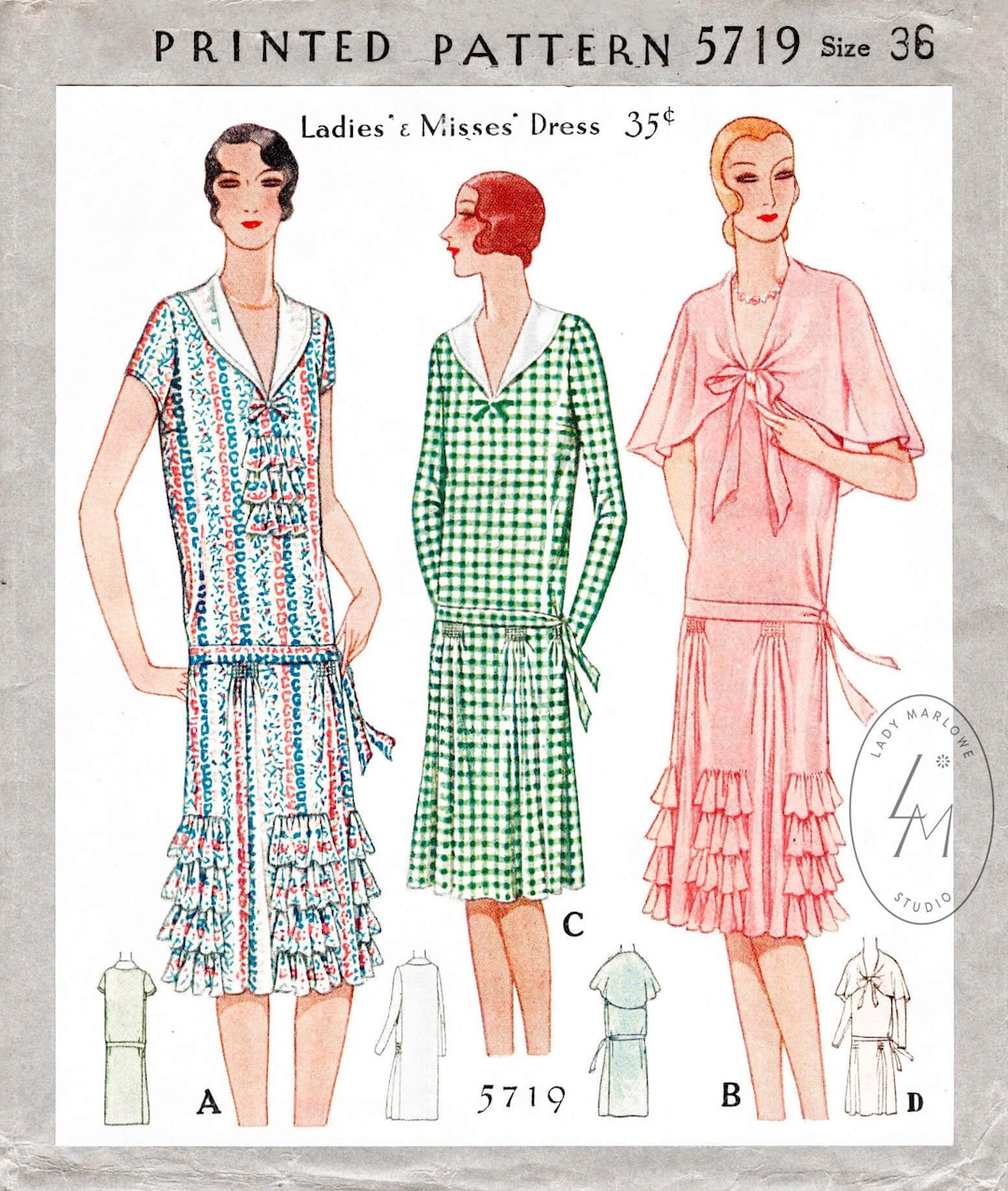 1920s Dress Pattern Vintage Sewing Reproduction // Drop Waist Flapper