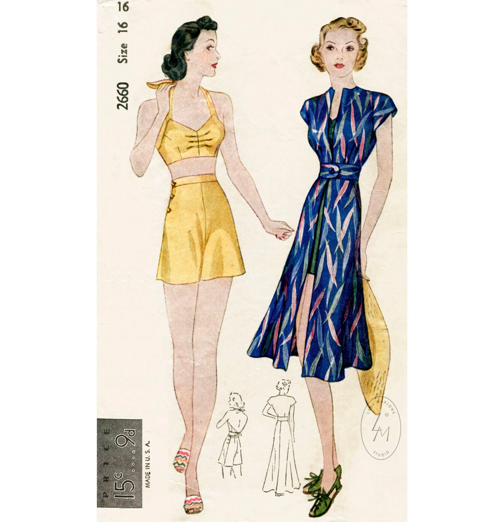 Vintage Pattern Warehouse, vintage sewing patterns, vintage fashion,  crafts, fashion - 1940's New York Pattern #717 Vintage Sewing Pattern,  Misses' 'Gypsy' Peasant Blouse and Skirt with or without Double Flounce  Size 15