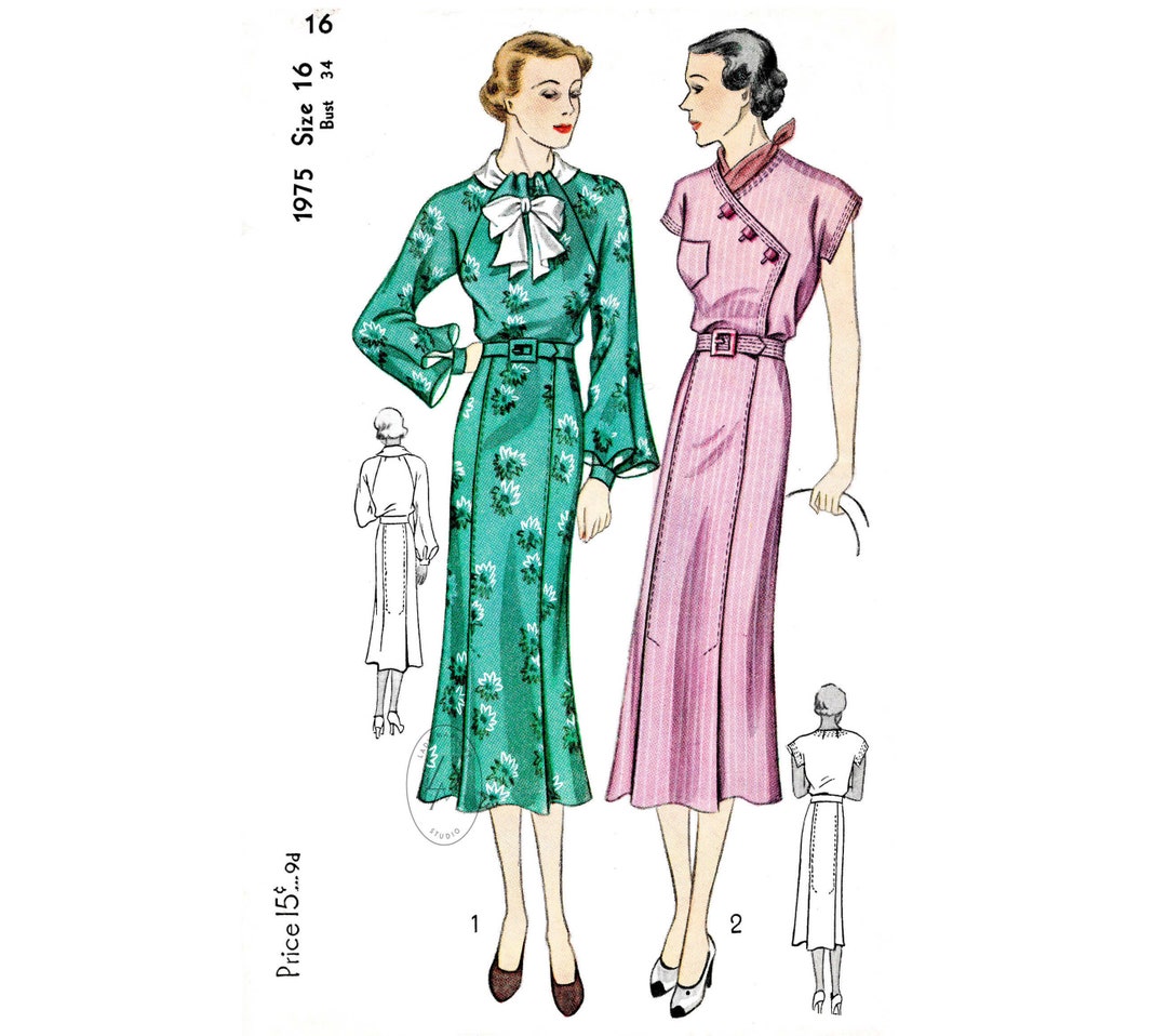 1930s 30s Dress Vintage Sewing Pattern Reproduction // Raglan Frill ...