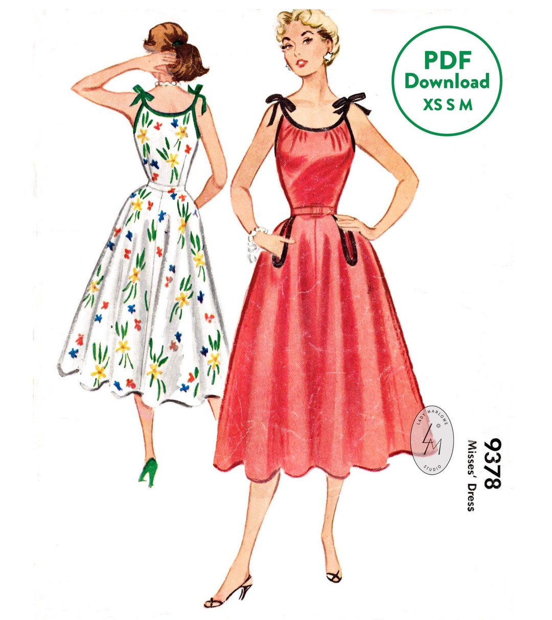 xs-s-m-1950s-rockabilly-dress-vintage-sewing-pattern-50s-sun-dress-with