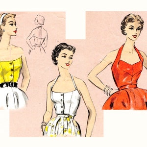 vintage sewing pattern reproduction 1950s 50s crop top halter blouse bustier fitted / PICK YOUR SIZE Bust 32 34 36 38 40