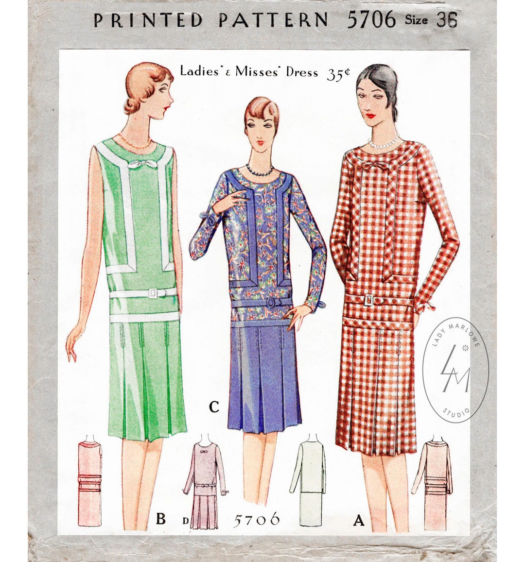 1920s Dress / Vintage Sewing Pattern Reproduction / Art Deco - Etsy